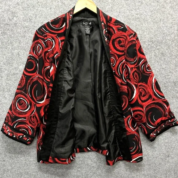 Ivy Chic Open Front Jacket Women's Size 2X Red Black Abstract Swirl Studded Trim - Picture 4 of 12